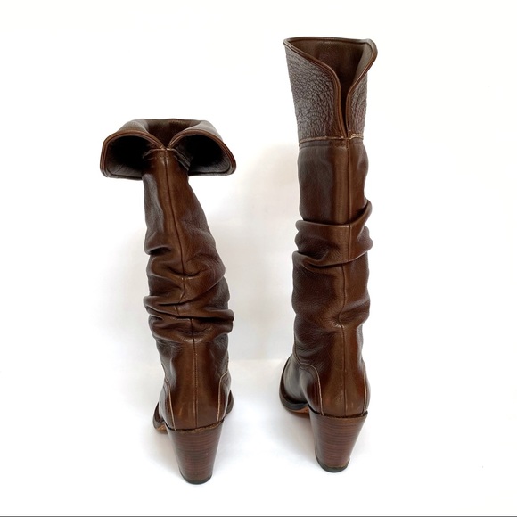 Frye brown leather slouchy chunky heel tall boots - Picture 4 of 11